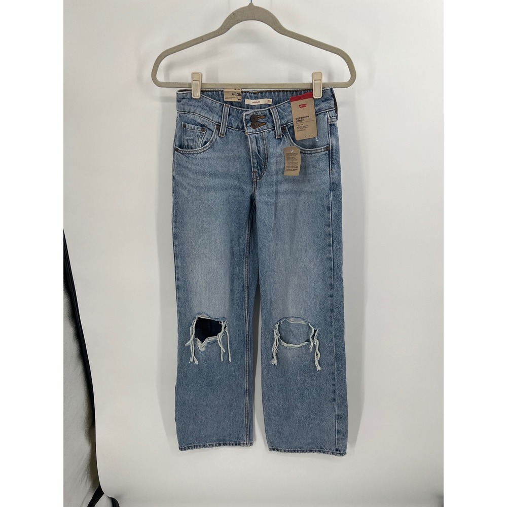 Levi's Superlow Loose Jeans NWT Women's 25x32 Distressed Ripped Knees Light Wash